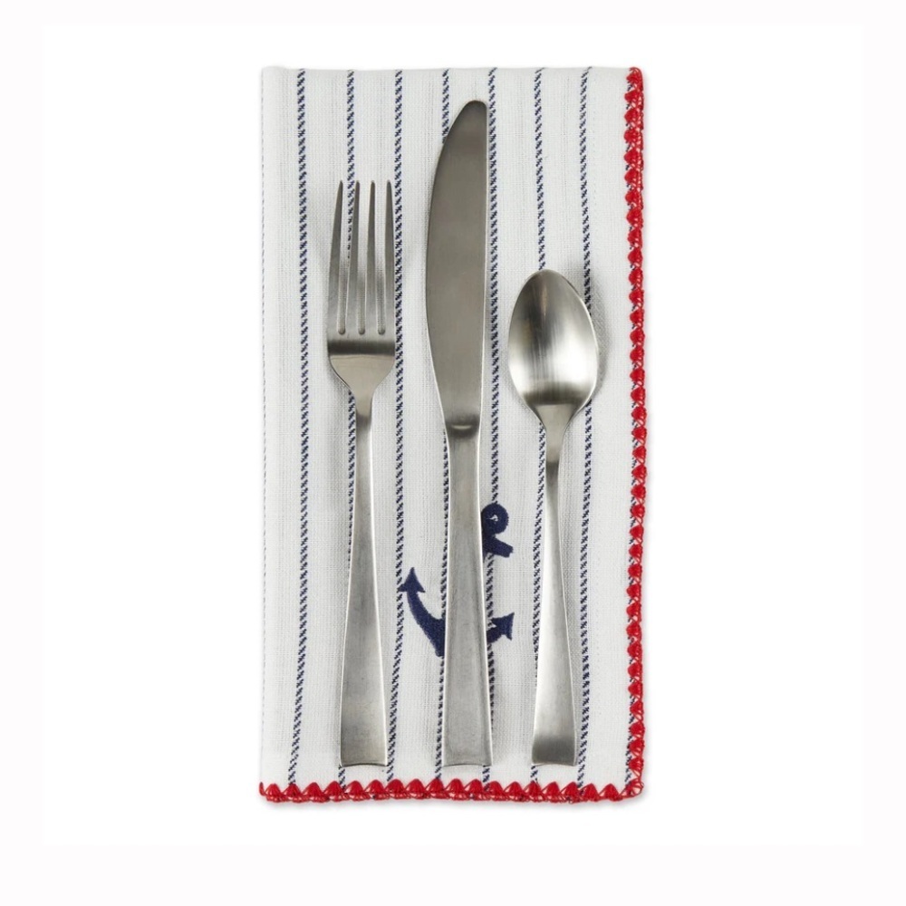 Design Imports Drop Anchor Embellished Set of 4 Cloth Napkins and 4 Placemats - Picture 4 of 6